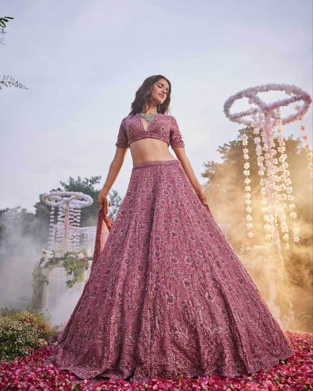 Chinon Silk Embroidered Zari Work Sequins Lehenga - MYLUXURY LANE ENTERPRISE